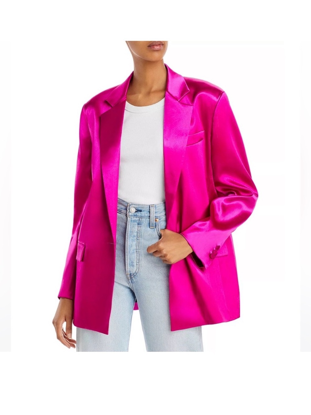 NWT FRAME Strong Shoulder Satin Blazer Magenta Pink Size M
